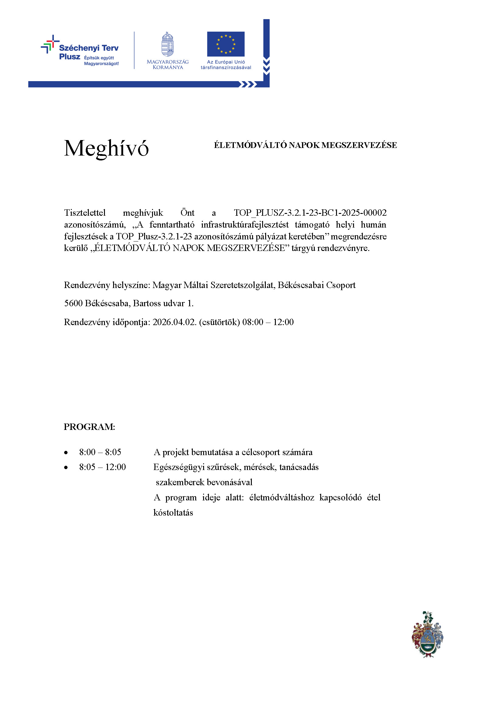 meghv 20260402 etmdvlt napok megszervezse mltai szeretetszolglat